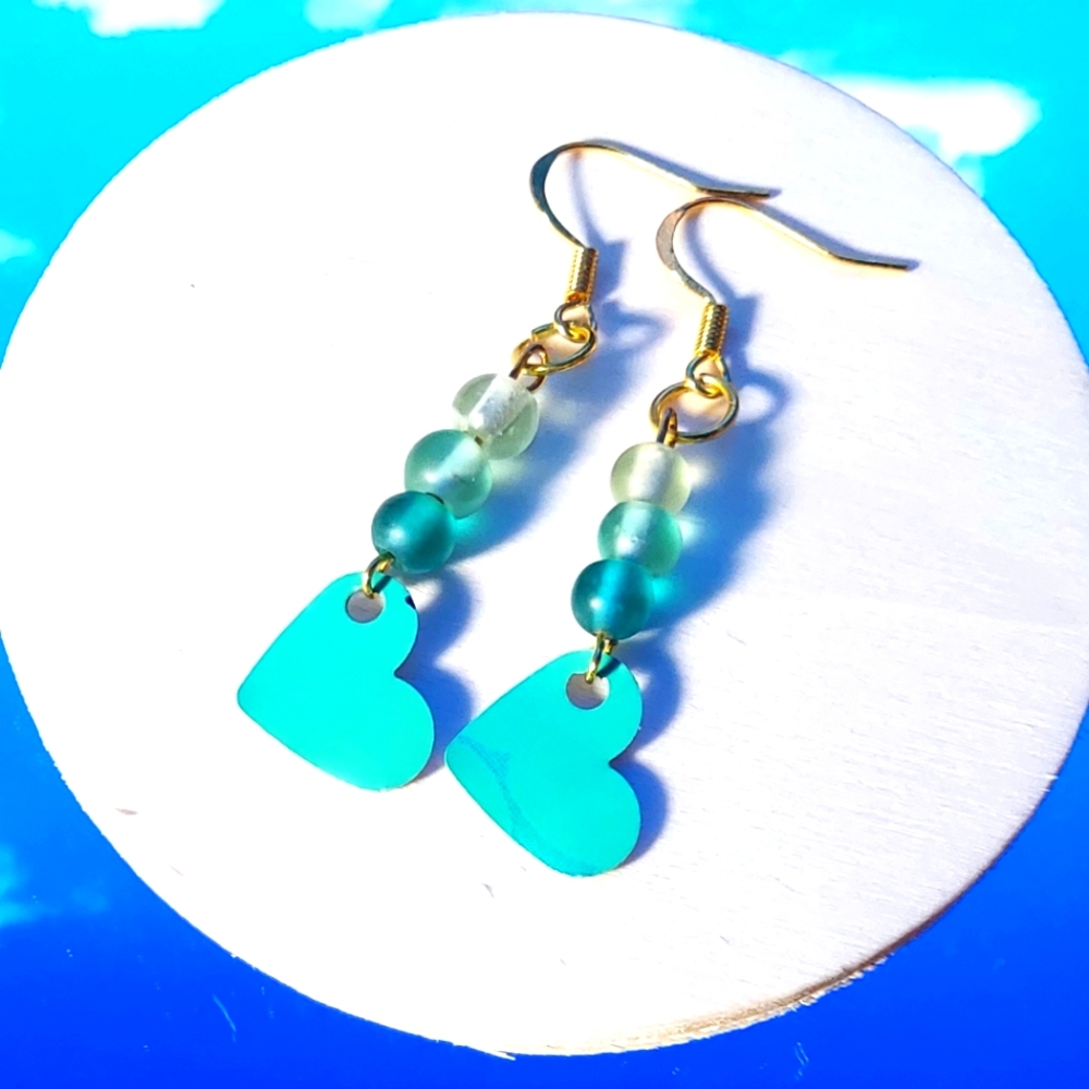 Teal Heart Earrings